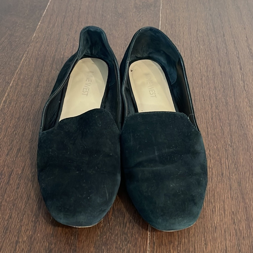 Nine West Black Suede Flats with Pearls Size 7