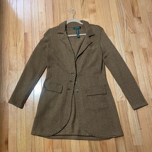 Lauren Ralph Lauren Chevron Brown Trench Coat Size Medium