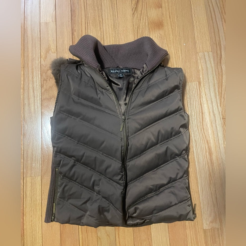 Blanc Noir Brown Hooded Vest Size XL