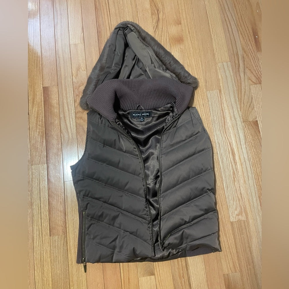 Blanc Noir Brown Hooded Vest Size XL