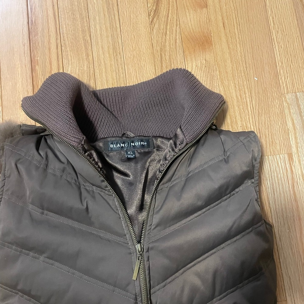 Blanc Noir Brown Hooded Vest Size XL