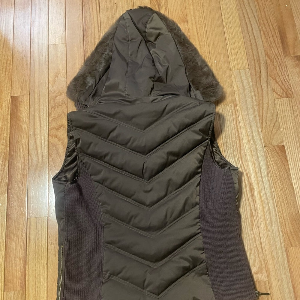 Blanc Noir Brown Hooded Vest Size XL