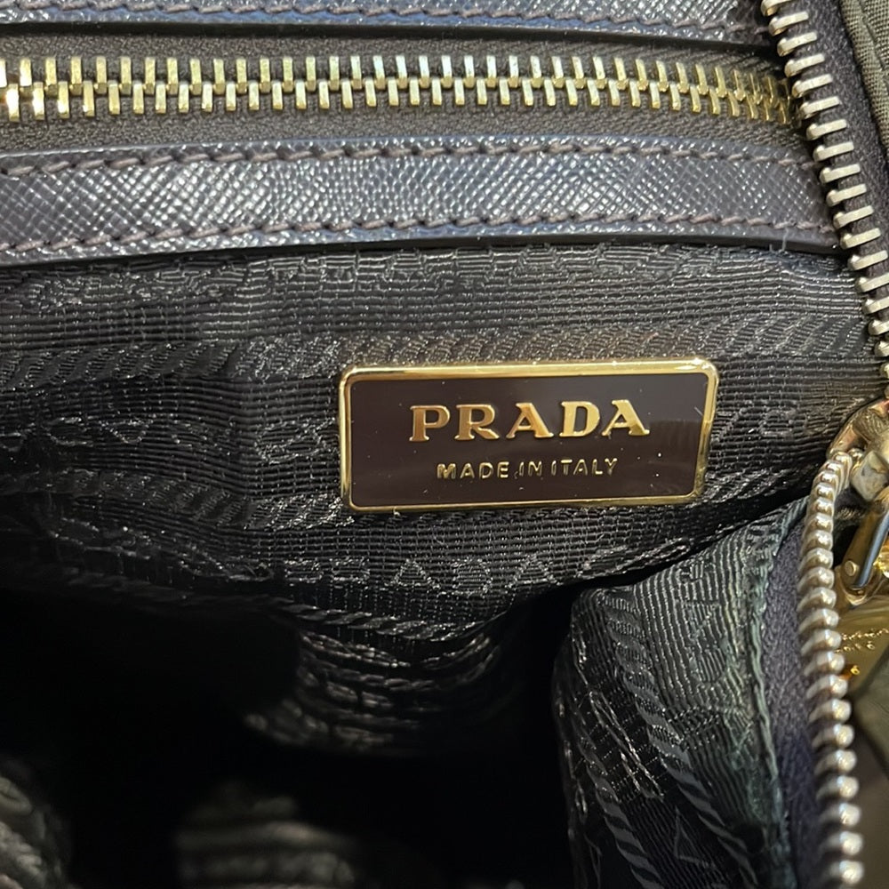 Prada Brown/Olive Green Nylon Hobo Shoulder Bag