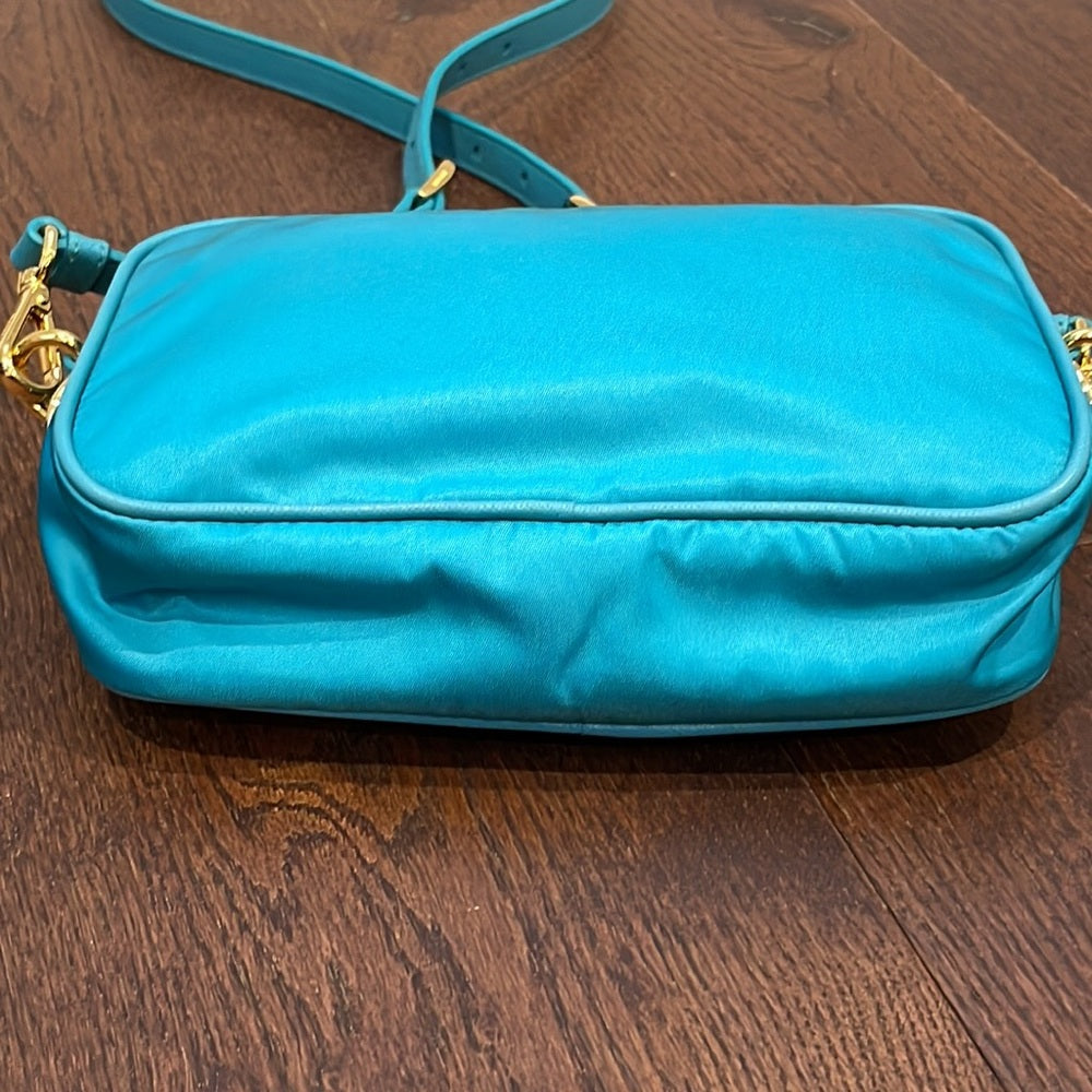 NWT Prada Blue Nylon Crossbody Bag with Gold Hardware