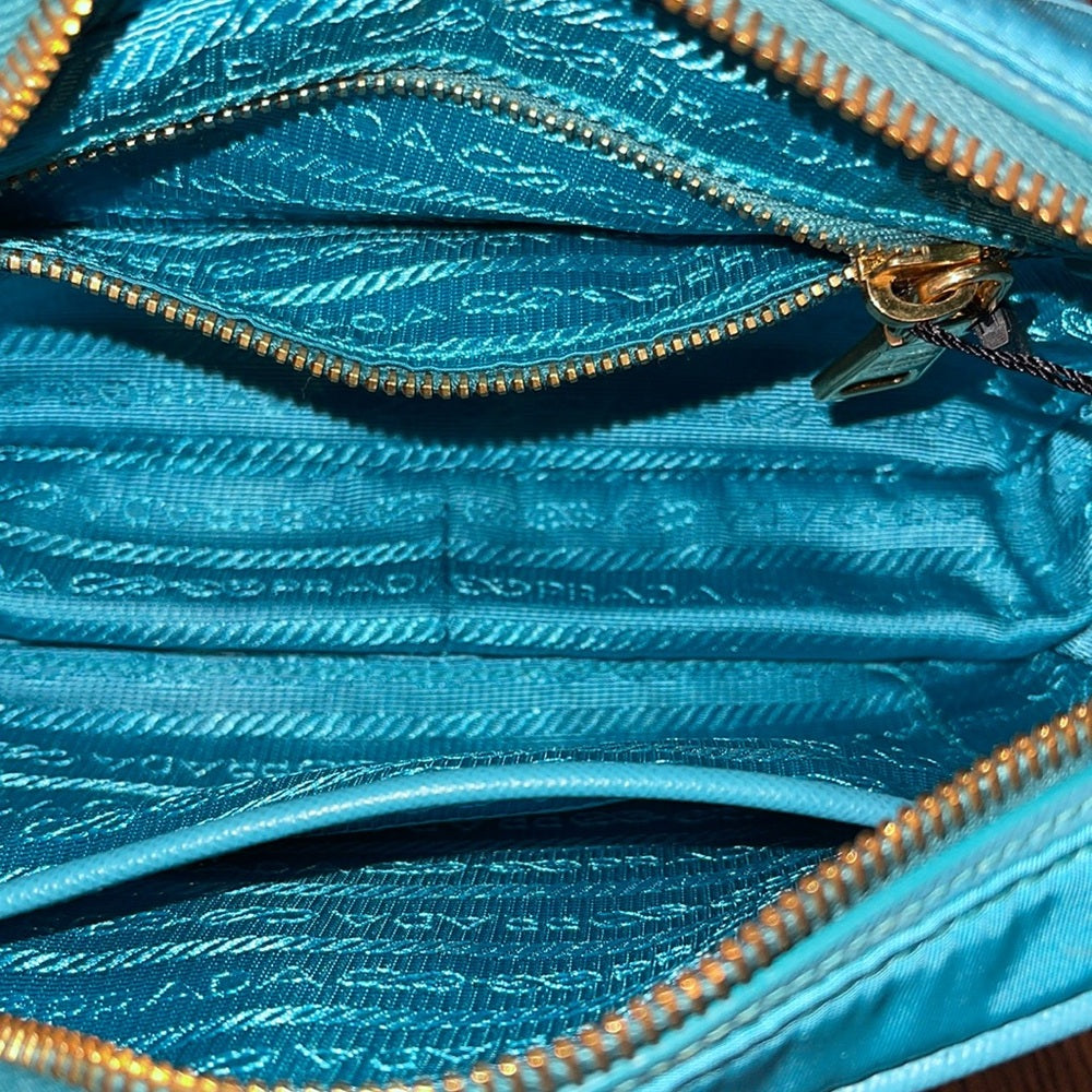 NWT Prada Blue Nylon Crossbody Bag with Gold Hardware