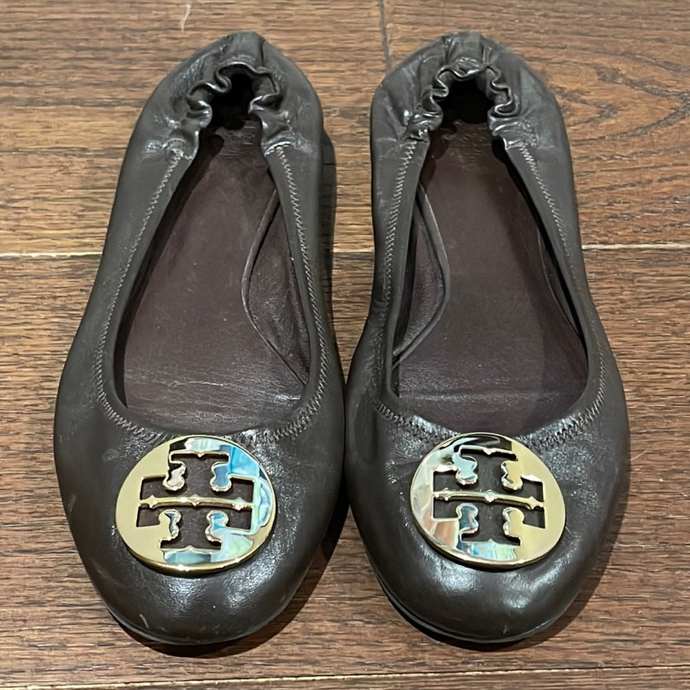 Tory Burch Women’s Brown Leather Reva Ballet Flats Size 11