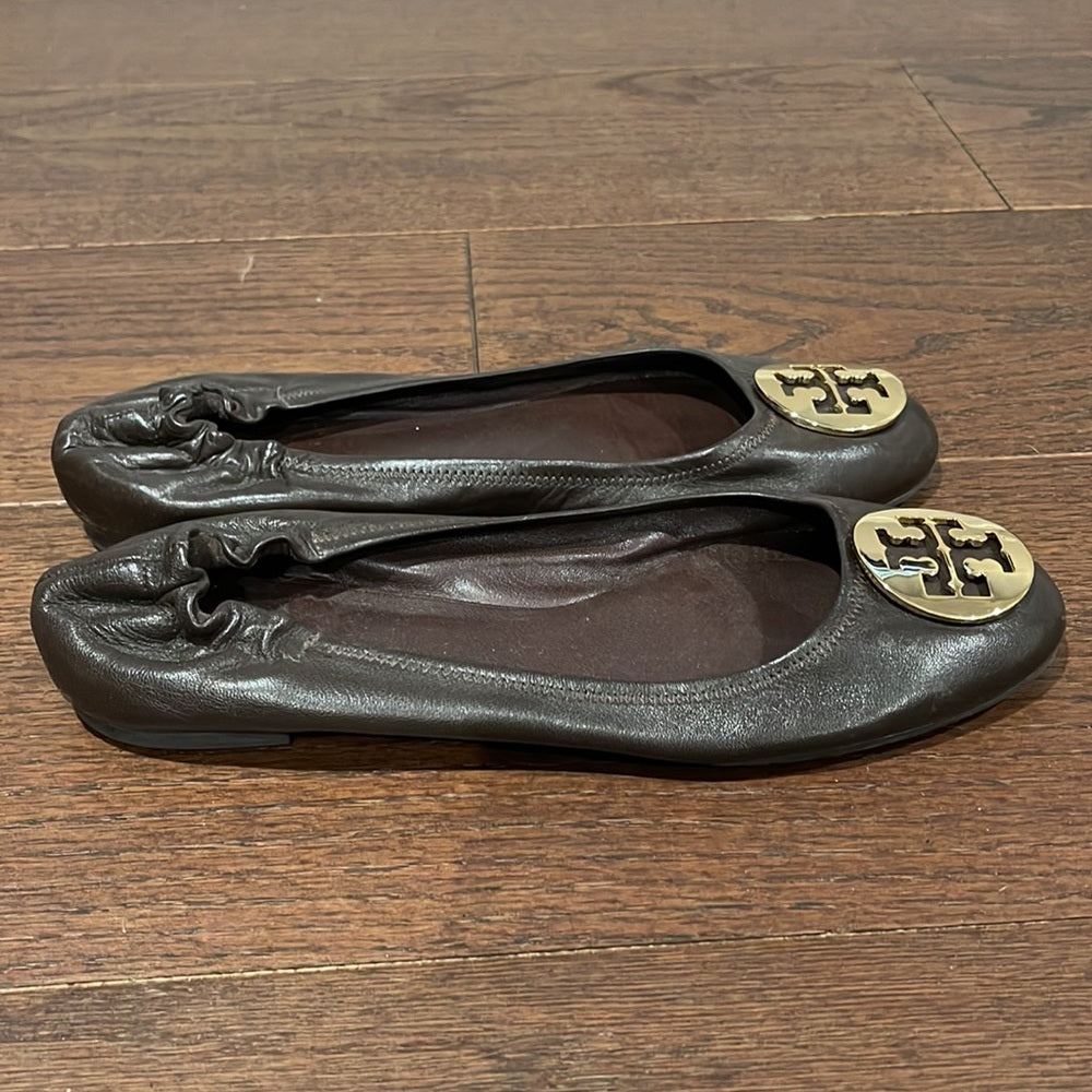 Tory Burch Women’s Brown Leather Reva Ballet Flats Size 11