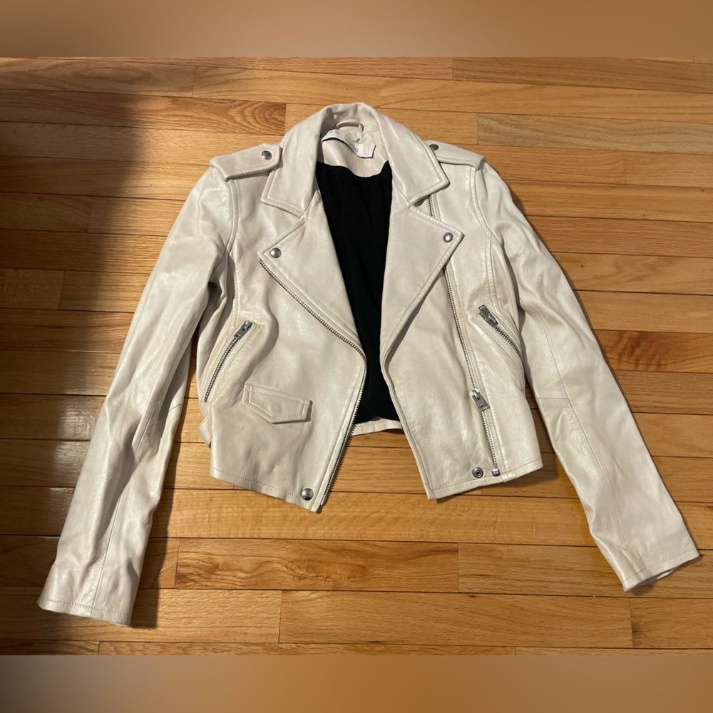Iro White Shiny Faux Leather Jacket Size 36