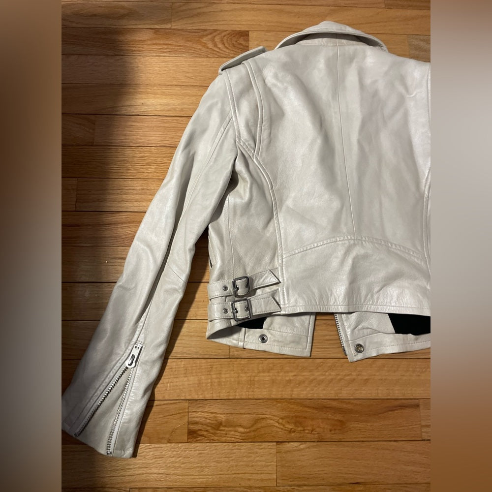Iro White Shiny Faux Leather Jacket Size 36