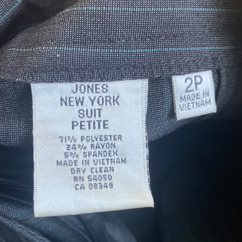 Women’s Jones New York suit. Grey with blue stripe. Size 2P