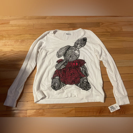 NWT Lauren Moshi White Bunny Crew Neck Sweatshirt Size Large