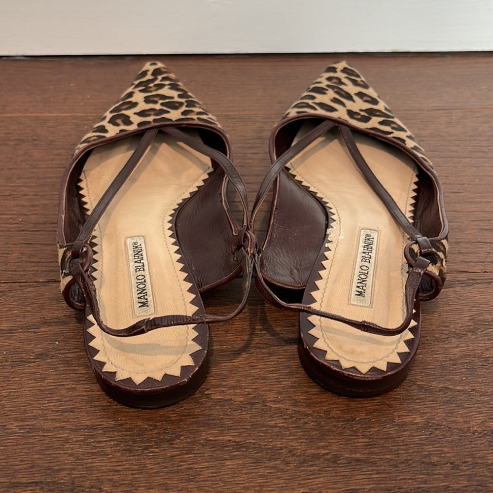 Manolo Blahnik Women’s Brown Leopard Sling Back Flats Size 41 /11
