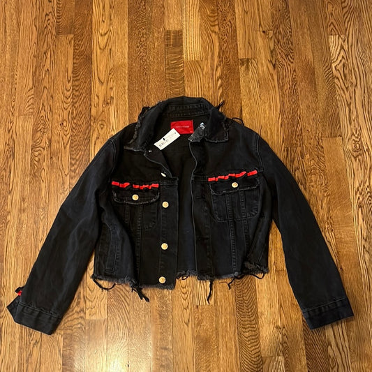 Signature8 Woman’s Black Distressed Jean Jacket Size Small