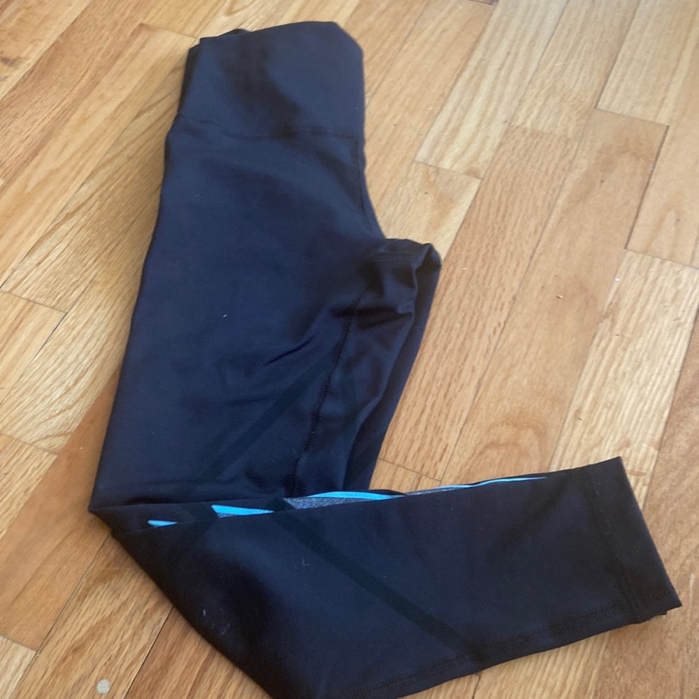 Women’s Style Reform leggings. Black with blue/silver. Size XS