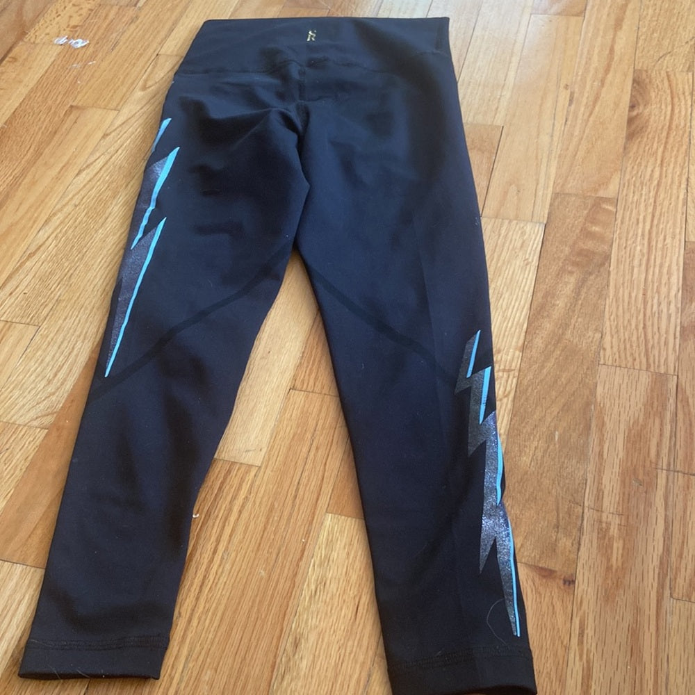 Women’s Style Reform leggings. Black with blue/silver. Size XS