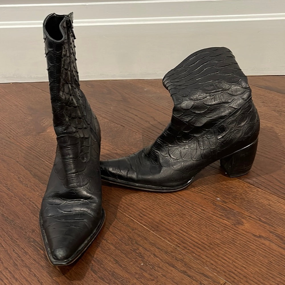 Phyllis Poland Black Leather Tall Boots Size 8.5
