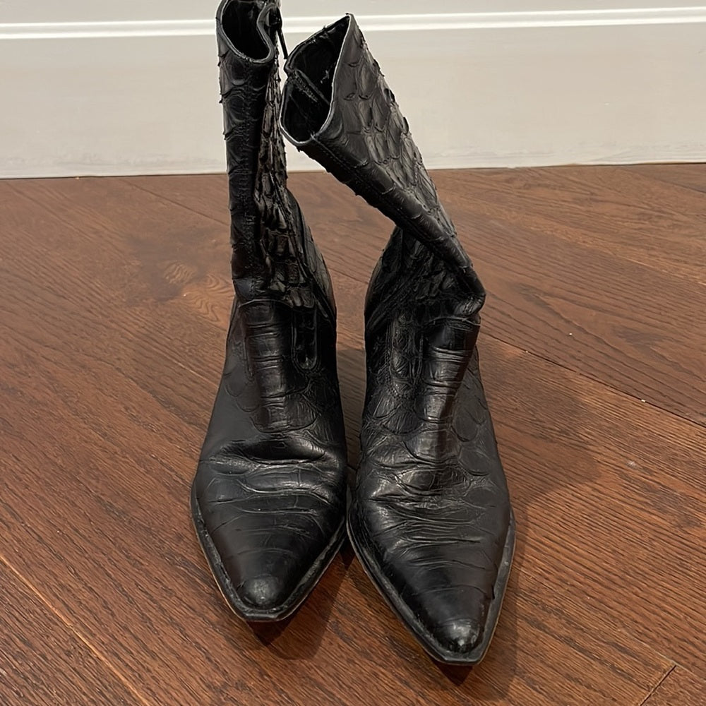 Phyllis Poland Black Leather Tall Boots Size 8.5