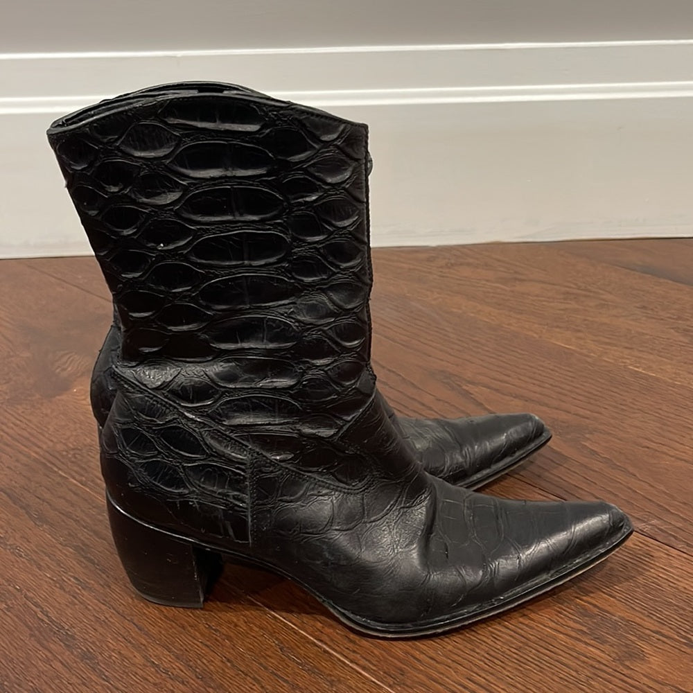 Phyllis Poland Black Leather Tall Boots Size 8.5