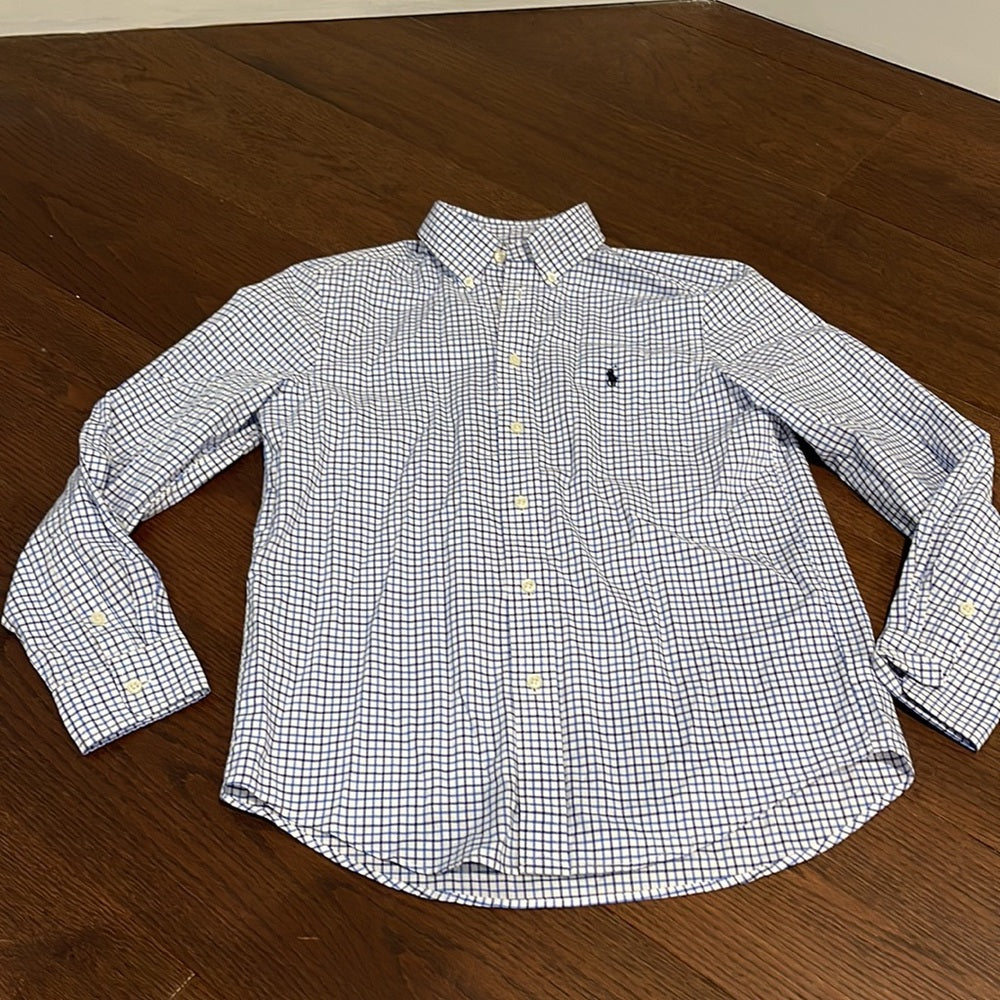 NWT Ralph Lauren Blue and White Boys Button Down Size Large 14/16