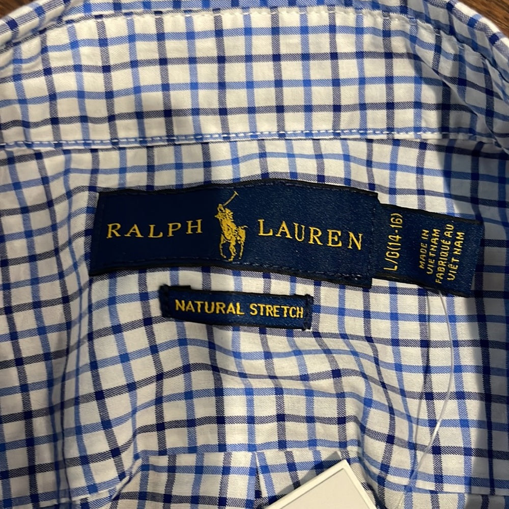 NWT Ralph Lauren Blue and White Boys Button Down Size Large 14/16