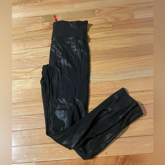 Spanx Black Metallic Leggings Size XL