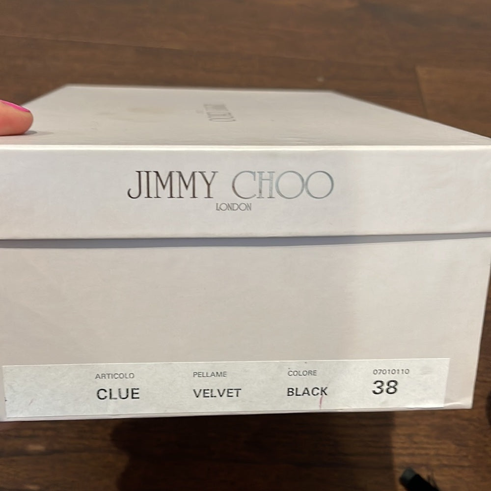 Jimmy Choo Women’s Black Velvet Peep Toe Sling Back Heels Size 38/8