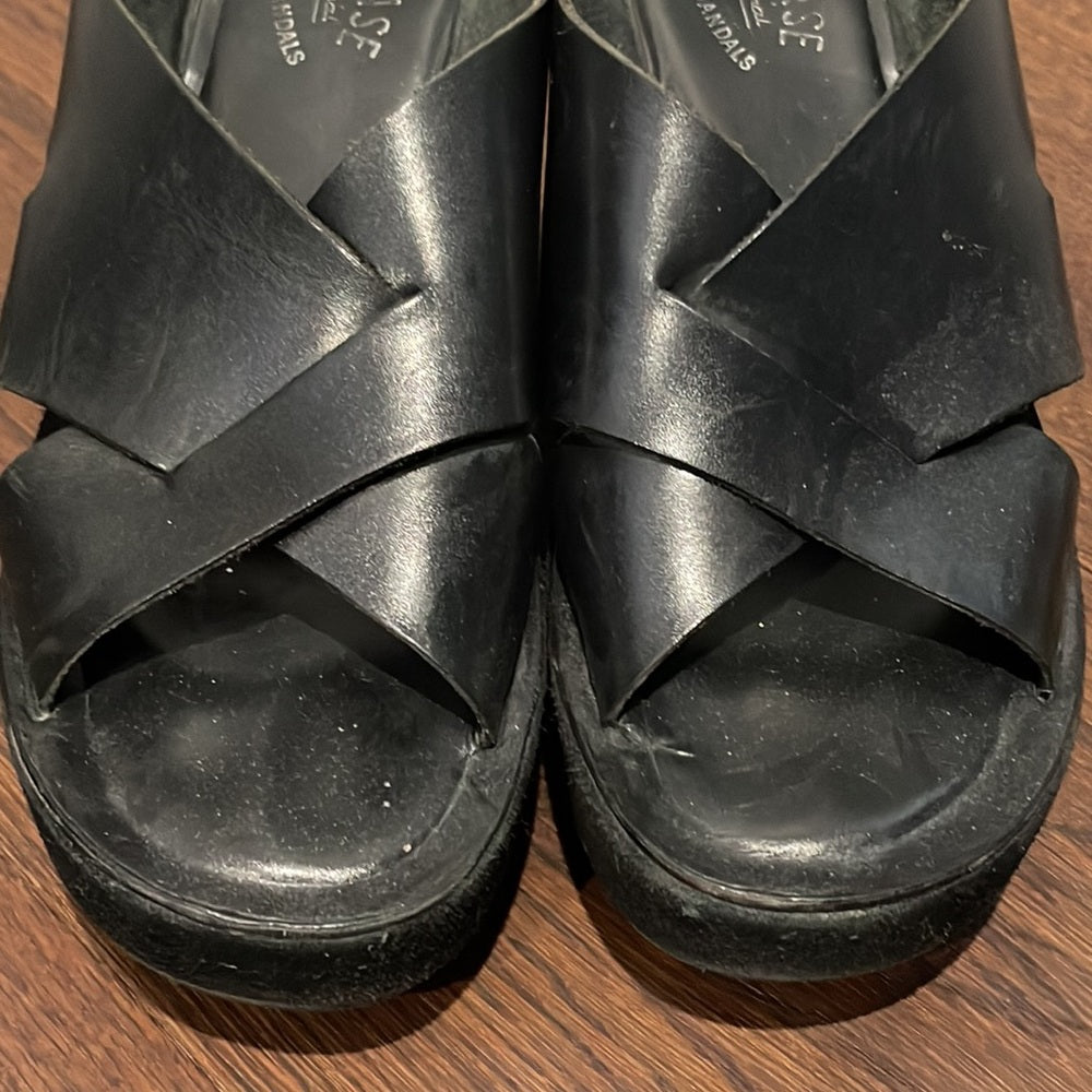 Kork-Ease Women’s Black Leather Sandals Size 8