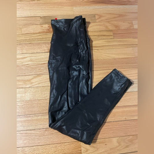 Spanx Mettalic Black Leggings Size XL