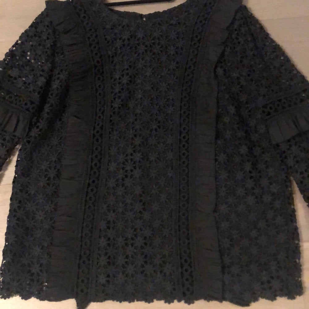 Aqua Black Lace Long Sleeve Blouse - Size L