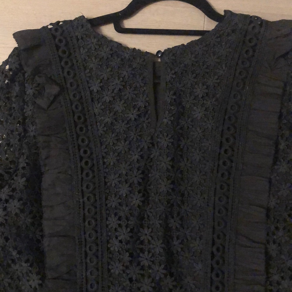 Aqua Black Lace Long Sleeve Blouse - Size L