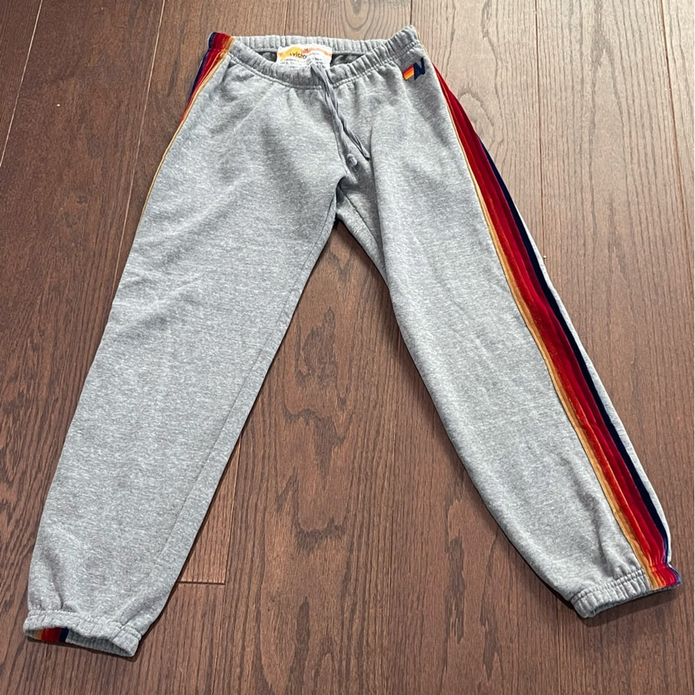 Aviator Nation Women’s Grey Velvet Stripe Classic Sweatpants Size medium