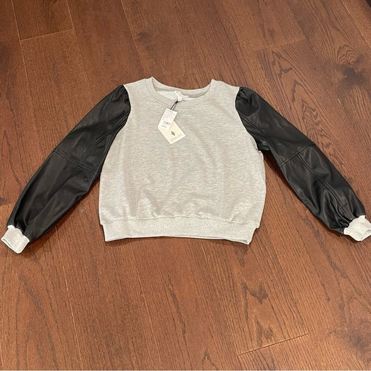 NWT Whiteroom + Cactus Grey Sweatshirt and Faux Leather Sleeves Size Medium