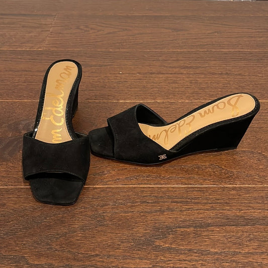 Sam Edelman Women’s Black Suede Wedge Slides Size 6