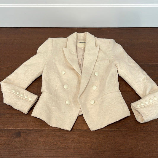 L'Agence Cream Brooke Double-Breasted Crop Blazer Size 0