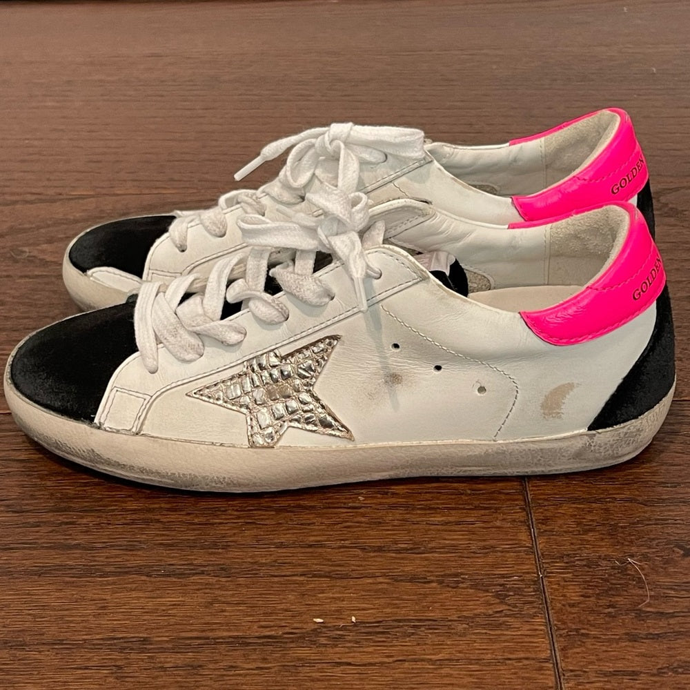 Golden Goose Women’s Super-Star Low Top White, Pink and Black Sneakers Size 37/7