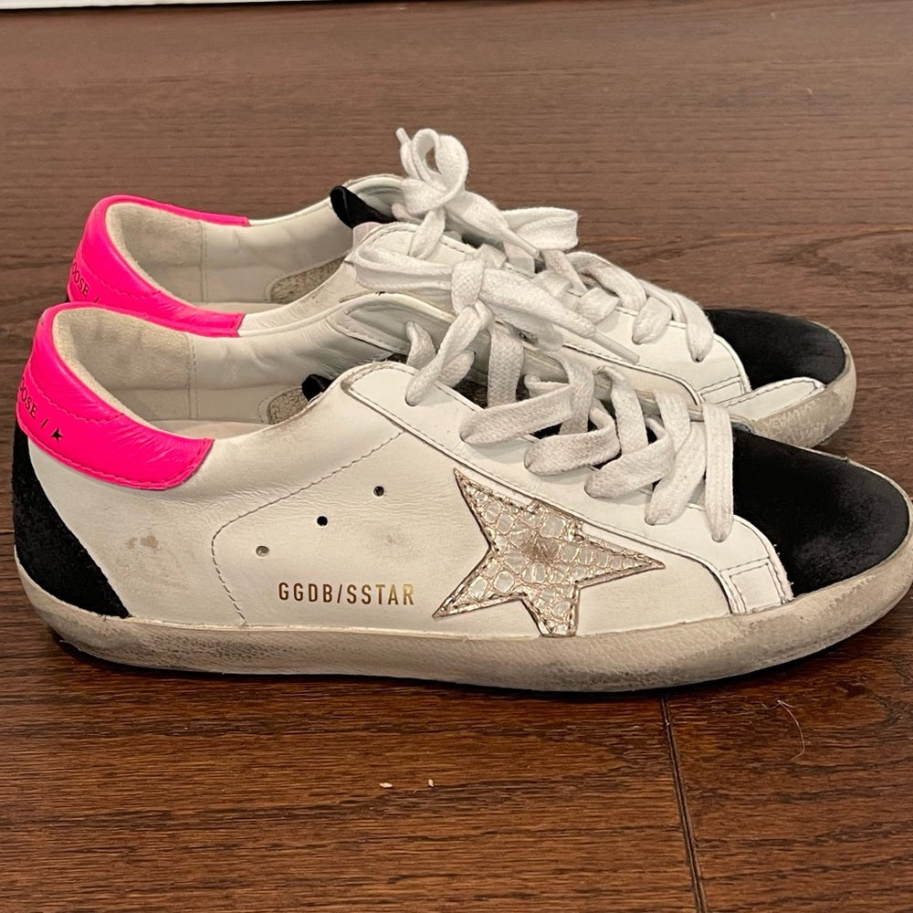 Golden Goose Women’s Super-Star Low Top White, Pink and Black Sneakers Size 37/7