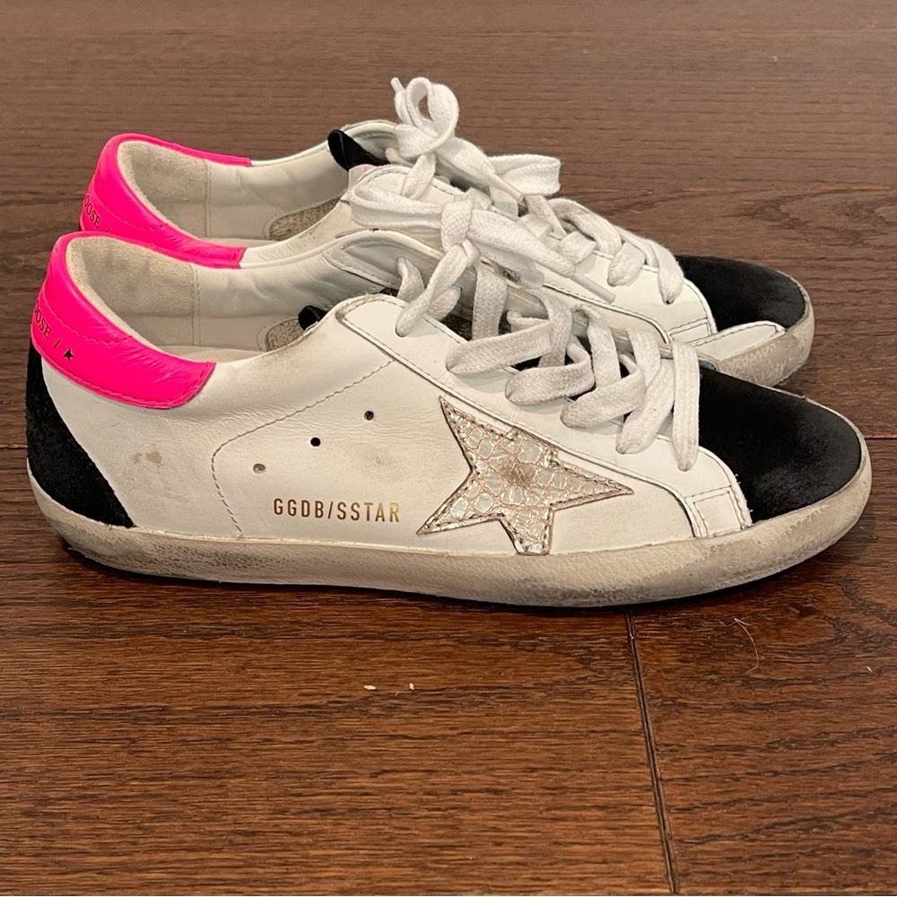 Golden Goose Women’s Super-Star Low Top White, Pink and Black Sneakers Size 37/7