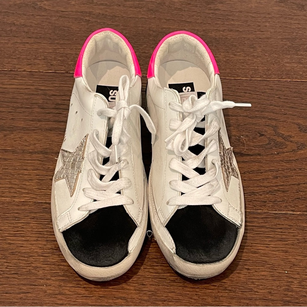 Golden Goose Women’s Super-Star Low Top White, Pink and Black Sneakers Size 37/7