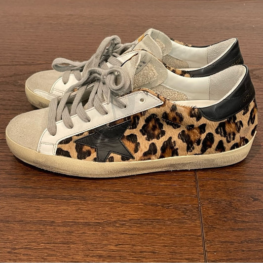 Golden Goose Women’s Super-Star Low Top Black & Brown Leopard Sneakers Size 37/7