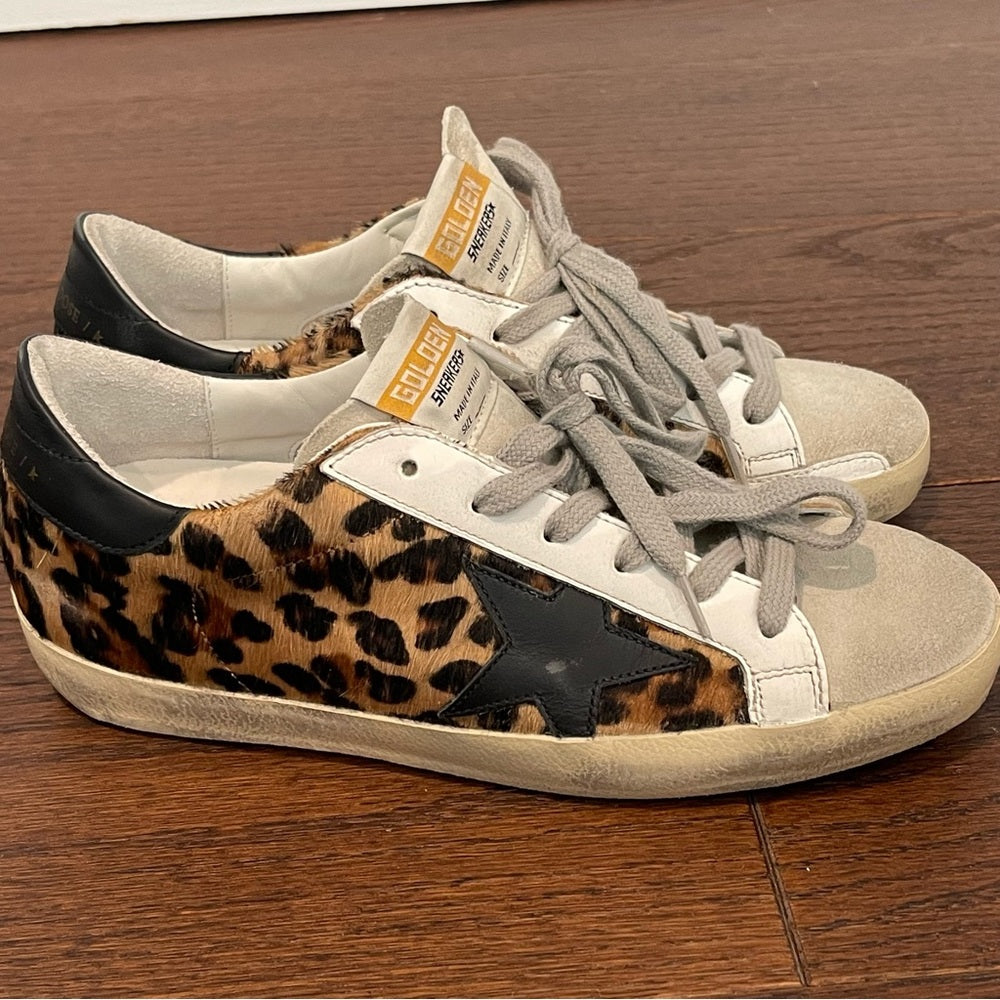 Golden Goose Women’s Super-Star Low Top Black & Brown Leopard Sneakers Size 37/7