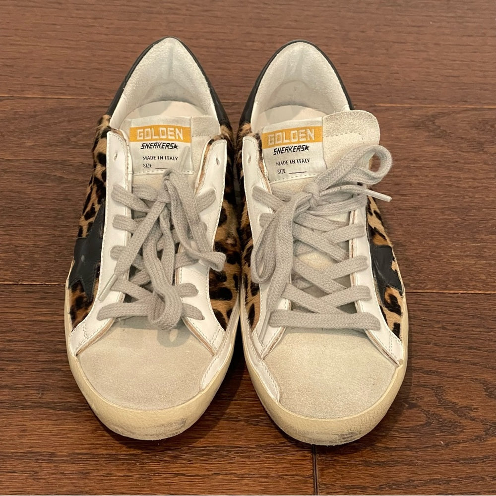 Golden Goose Women’s Super-Star Low Top Black & Brown Leopard Sneakers Size 37/7
