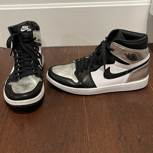 Nike Air Jordan Women’s  High Top Black White and Silver Sneakers Size 10.5