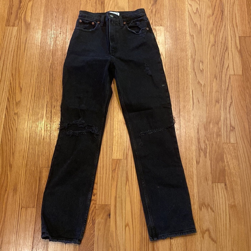 Abercrombie and Fitch black wide leg ripped jeans size 25