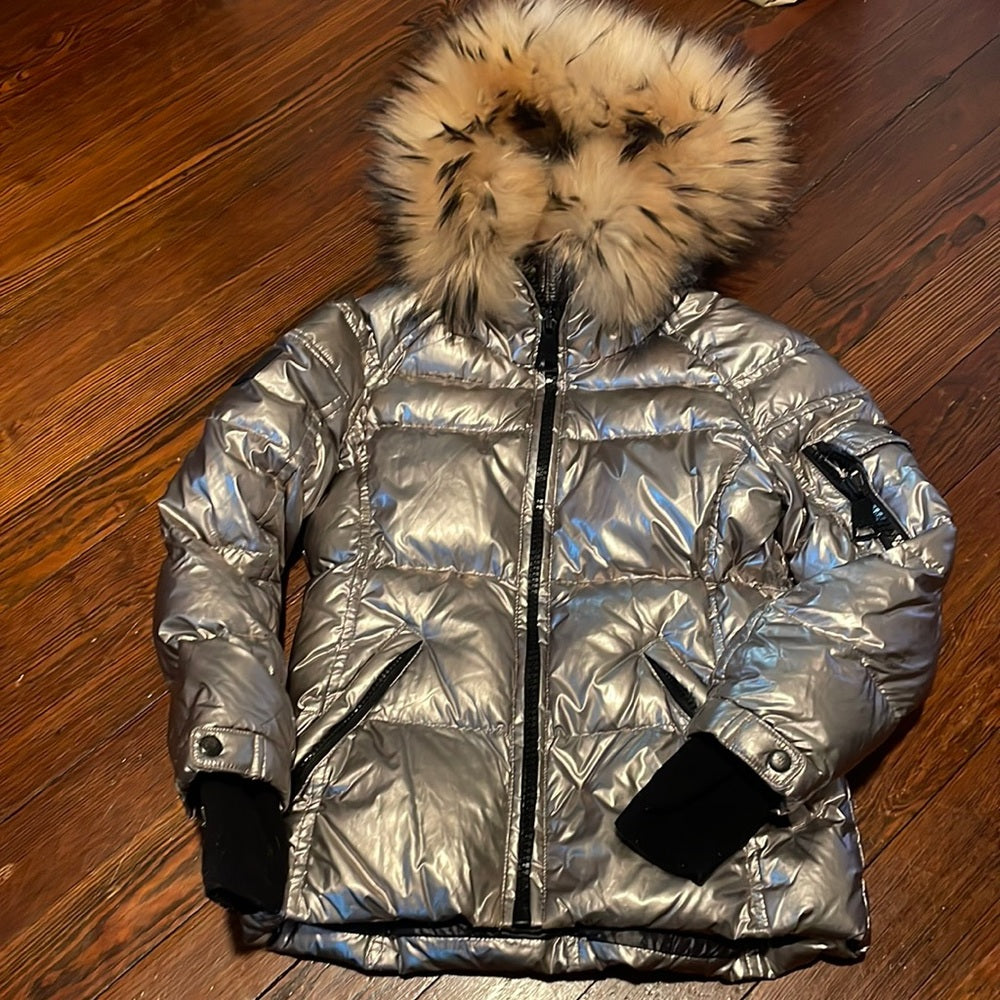 Sam Kids silver jacket with furry hood Size 6