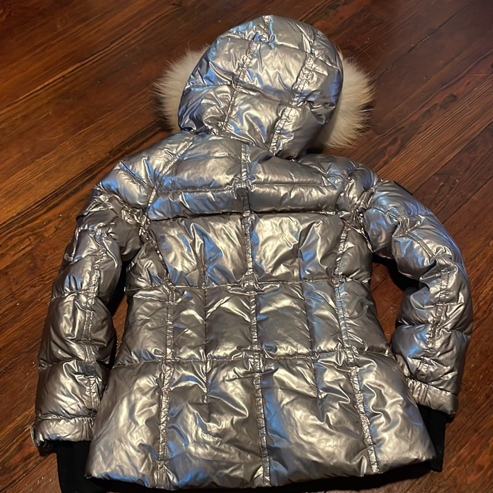 Sam Kids silver jacket with furry hood Size 6