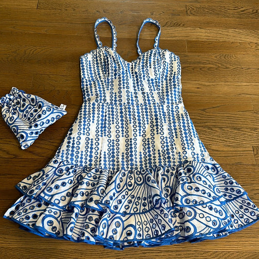 NWT Charo Ruiz Women’s Short Blue and White Dress - Size Small (with belt)