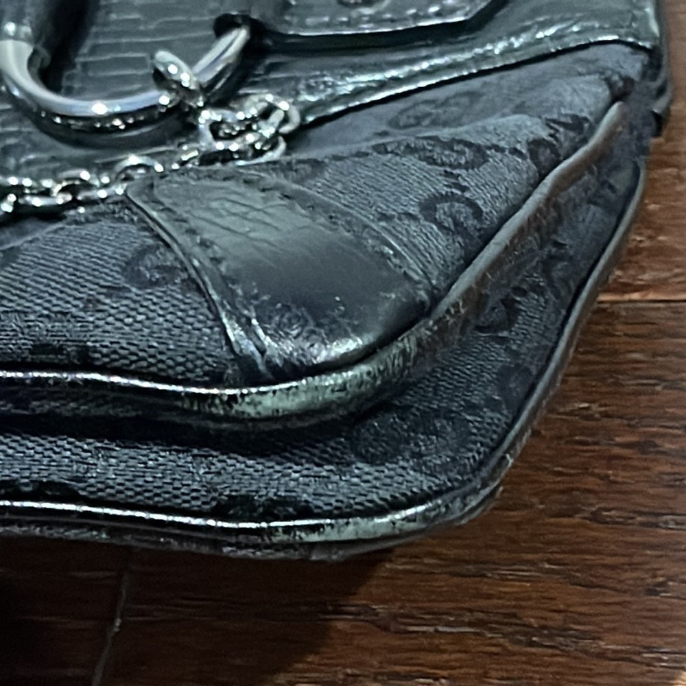 Gucci Black GG Canvas and Leather Horsebit Chain Tote