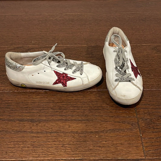 Golden Goose Kids White Leather with Red Stars Sneakers Size 34 / 2