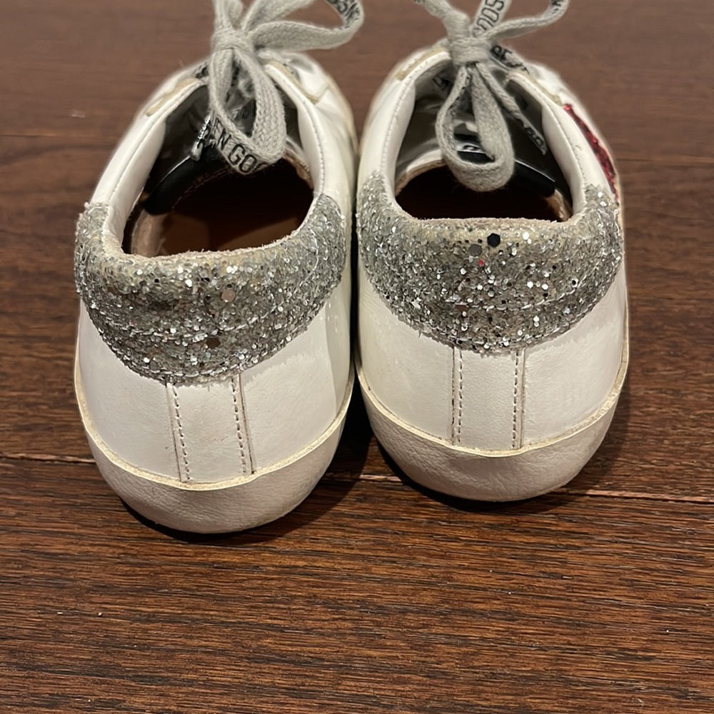 Golden Goose Kids White Leather with Red Stars Sneakers Size 34 / 2