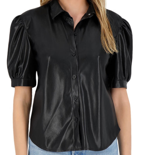 NWT BB Dakota Steve Madden Women’s Faux Leather Button Down Short Sleeve S